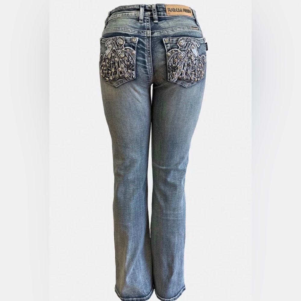 NEW Platinum Plush Let’s Ride Motorcycle Rhinestone Jeans - Picture 1 of 3